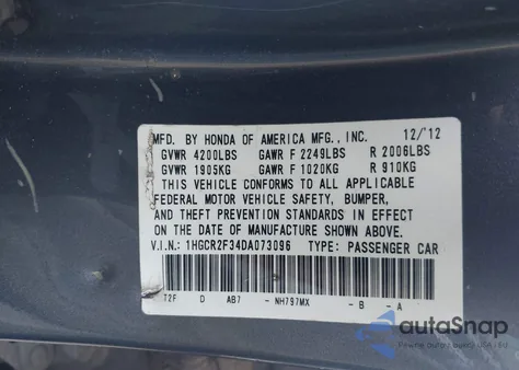 2013 Honda Accord Lx z USA, uszkodzony, nr VIN 1HGCR2F34DA073096